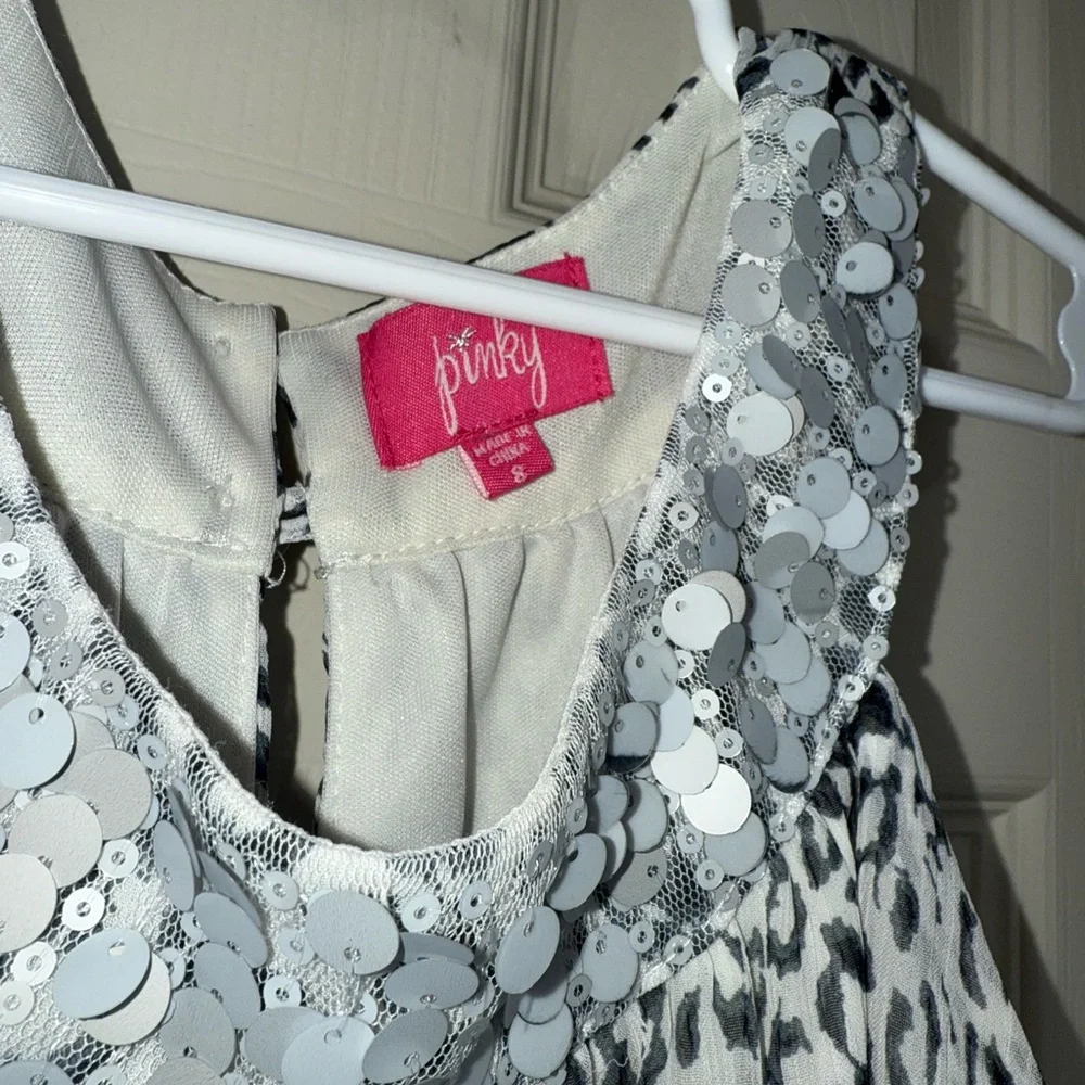 Pinky Ruffle/Bubble Hem Sequin Cheetah Print Y2K Dress Girl’s Size 8